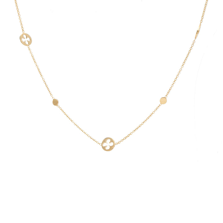 Quatrefoil and Disc Motif 9ct Yellow Gold Station Necklace