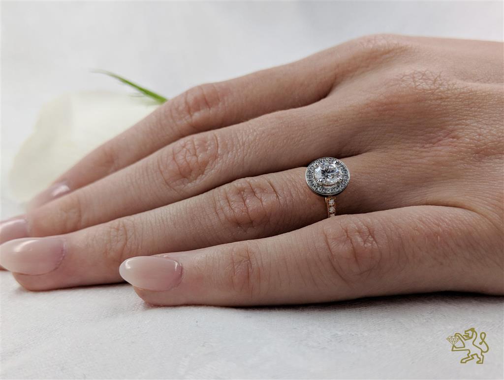 Dulcina Halo 0.50ct E SI1 Diamond Rose Gold/Platinum Ring - Michael Jones Jeweller