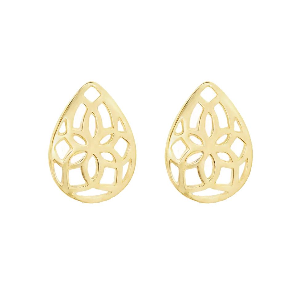 Teardrop Floral Filigree 9ct Yellow Gold Stud Earrings - Michael Jones Jeweller