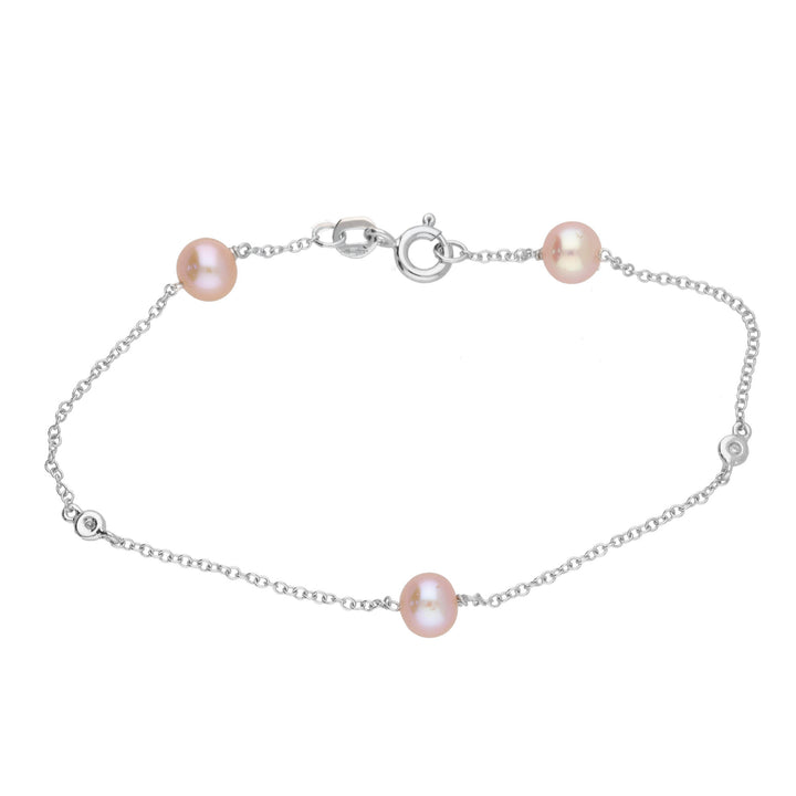 Pink Freshwater Pearl and Diamond 9ct White Gold Bracelet - Michael Jones Jeweller