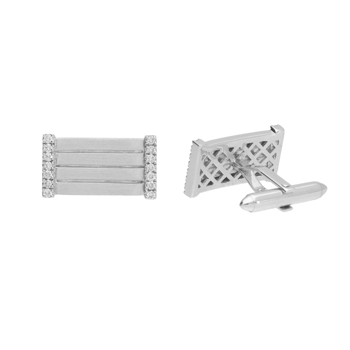 Rectangular Diamond Set 9ct White Gold Cuflinks - Michael Jones Jeweller