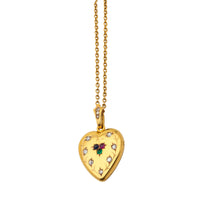 Pre-Owned Late Victorian Sapphire, Ruby, Emerald and Diamond Yellow Gold Engraved Heart Locket