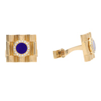 Pre-Owned Lapis and Diamond 18ct Yellow Gold Link Style Cufflinks