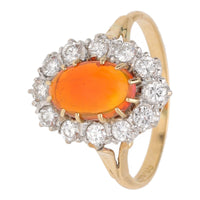 Pre-Owned Fire Opal and Diamond 18ct Gold Cluster Ring
