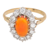 Pre-Owned Fire Opal and Diamond 18ct Gold Cluster Ring