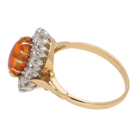 Pre-Owned Fire Opal and Diamond 18ct Gold Cluster Ring