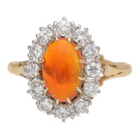 Pre-Owned Fire Opal and Diamond 18ct Gold Cluster Ring