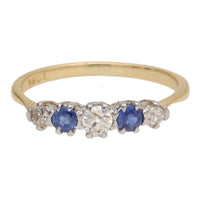 Pre-Owned Sapphire and Diamond 18ct Yellow Gold FIve Stone Ring
