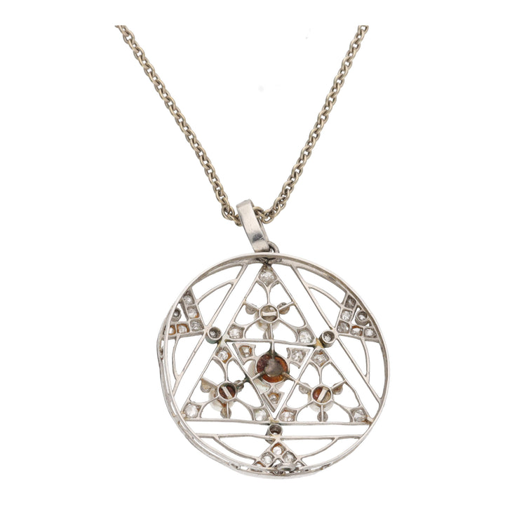 Pre-Owned Pearl and Diamond Circle Necklace