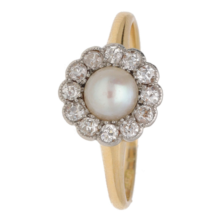Pre-Owned Pearl and Diamond Cluster Ring