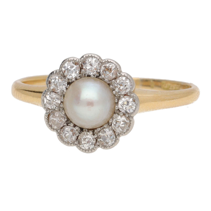 Pre-Owned Pearl and Diamond Cluster Ring