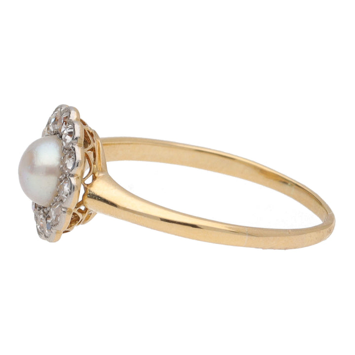 Pre-Owned Pearl and Diamond Cluster Ring