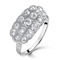 Pre-Owned Early Twentieth Century Diamond 18ct White Gold Three Row Cluster Ring