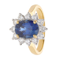 Pre-Owned Sapphire and Diamond Oval Cluster Ring