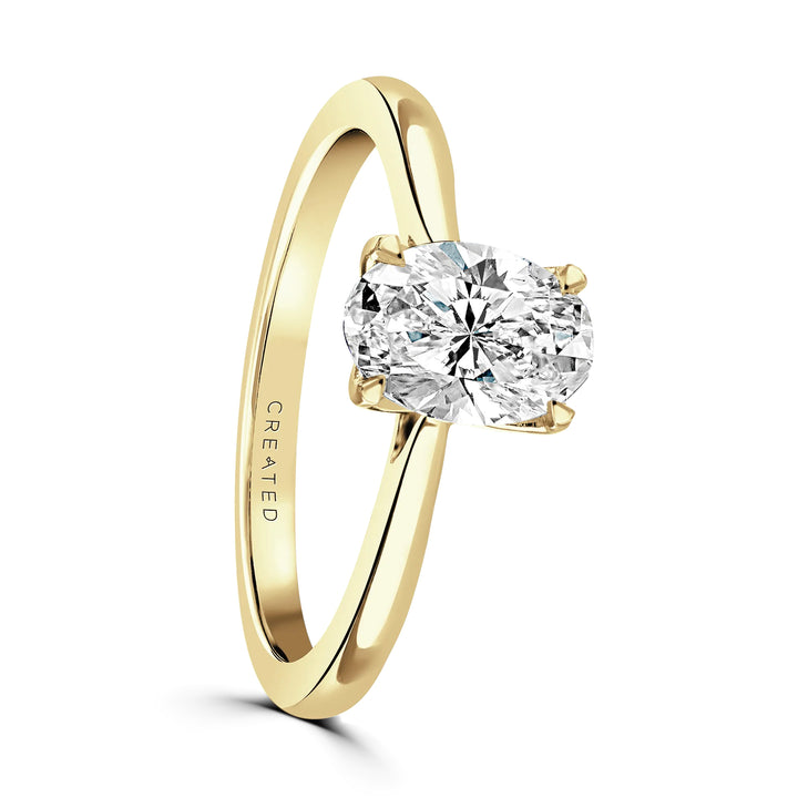 Brown & Newirth Created 1.10ct Oval Laboratory Grown Diamond Bloom 18ct Yellow Gold Solitaire Ring