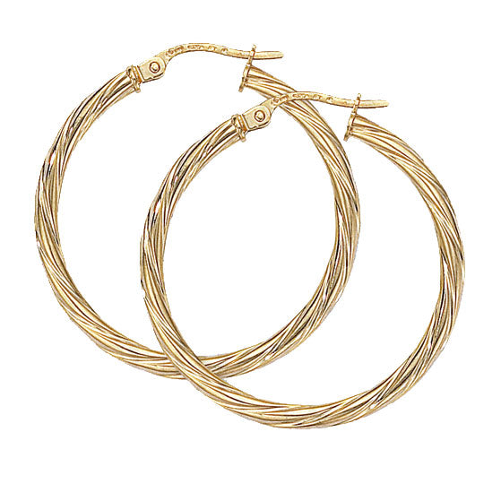 Twisted 9ct Yellow Gold 28mm Hoop Earrings