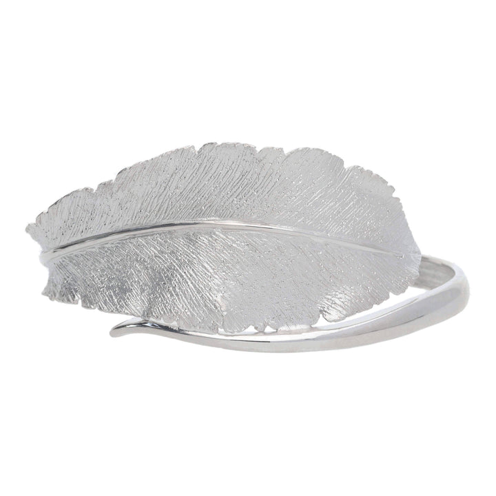 Silver Large Frosted Leaf Torque Bangle