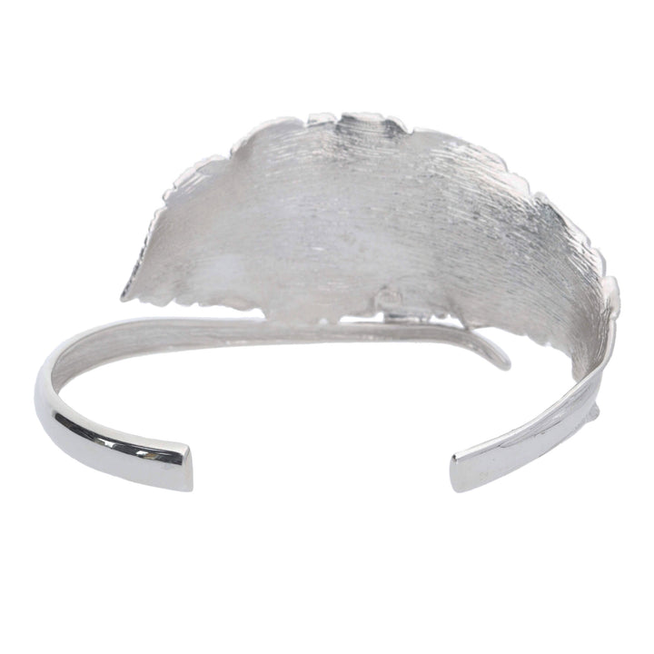 Silver Large Frosted Leaf Torque Bangle