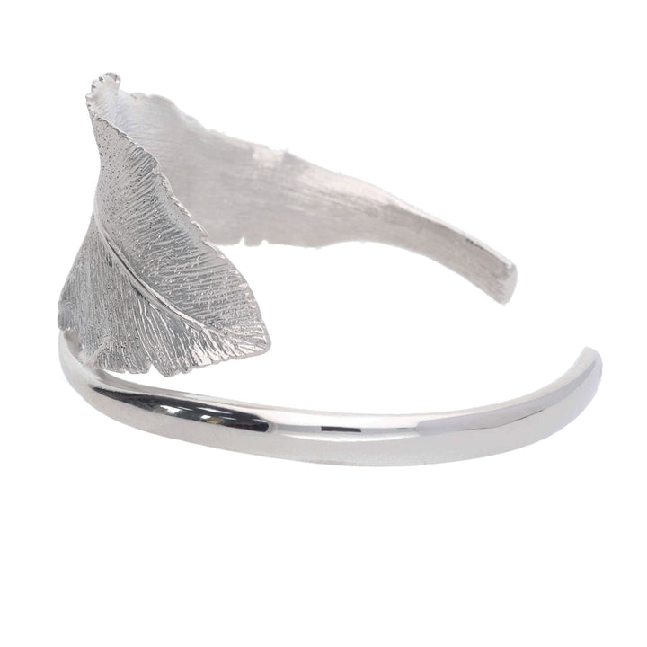 Silver Large Frosted Leaf Torque Bangle