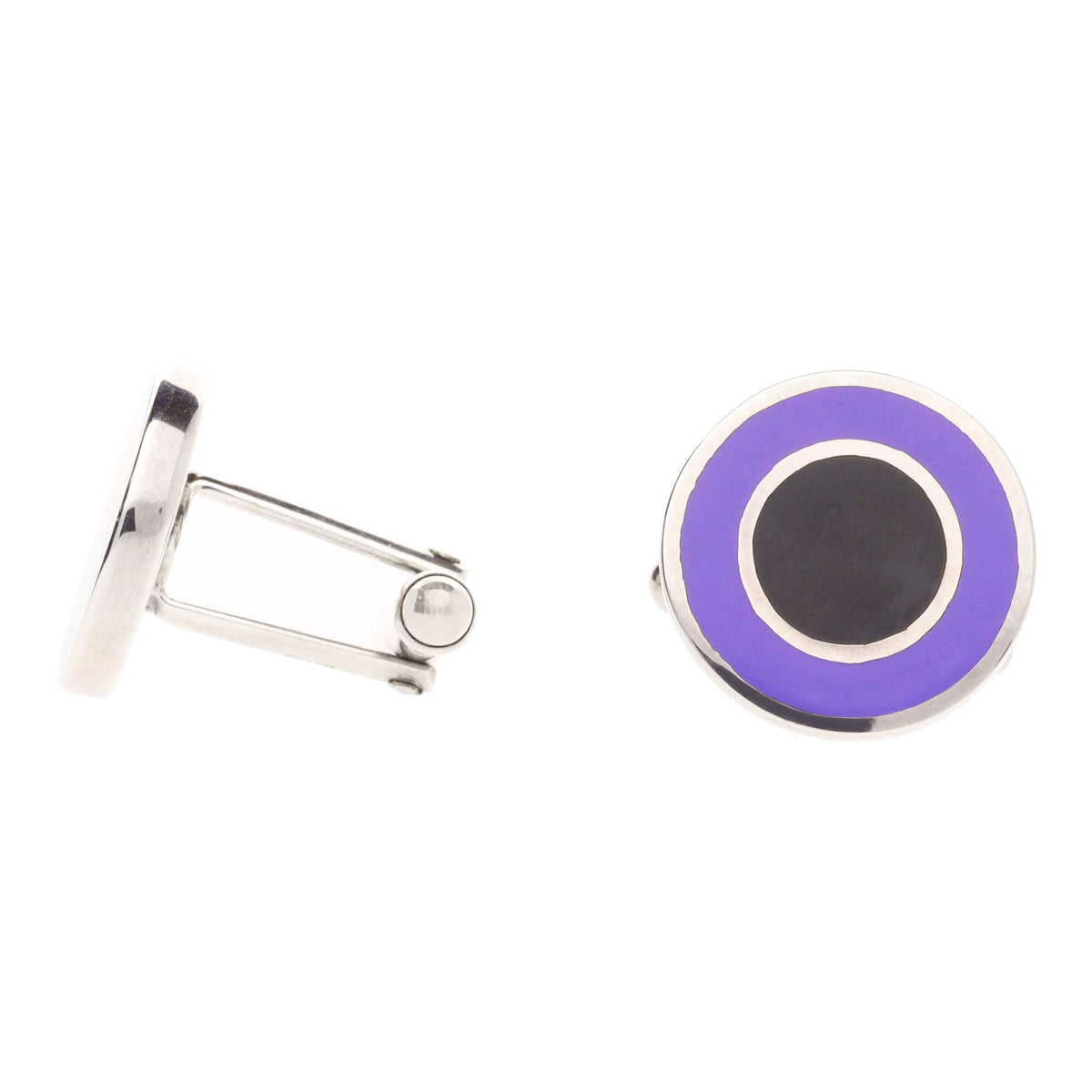 Round Black and Purple Enamel Silver Cufflinks - Michael Jones Jeweller