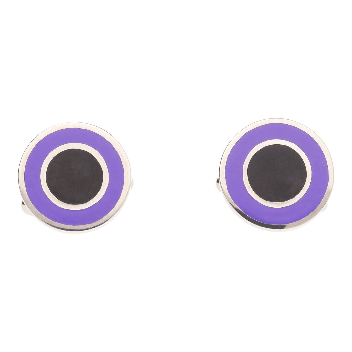 Round Black and Purple Enamel Silver Cufflinks - Michael Jones Jeweller