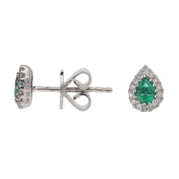 Emerald and Diamond 18ct White Gold Cluster Stud Earrings - Michael Jones Jeweller