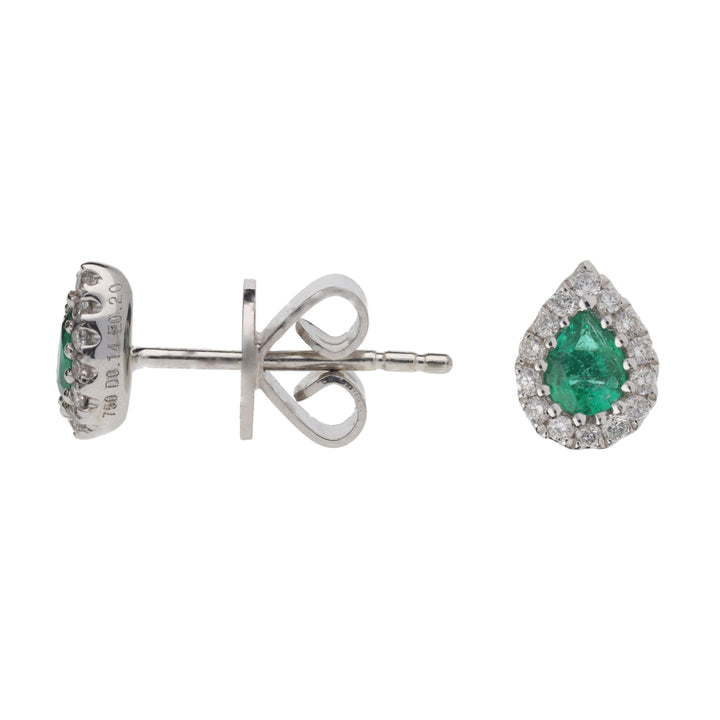 Emerald and Diamond 18ct White Gold Cluster Stud Earrings - Michael Jones Jeweller