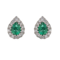Emerald and Diamond 18ct White Gold Cluster Stud Earrings - Michael Jones Jeweller