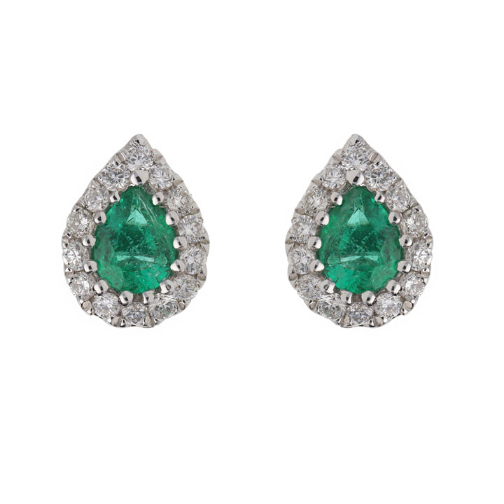 Emerald and Diamond 18ct White Gold Cluster Stud Earrings - Michael Jones Jeweller