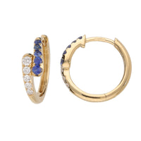 Sapphire and Diamond 18ct Yellow Gold Crossover Hoop Earrings - Michael Jones Jeweller