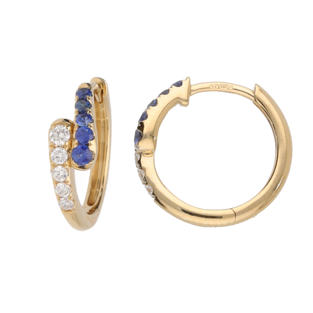 Sapphire and Diamond 18ct Yellow Gold Crossover Hoop Earrings - Michael Jones Jeweller