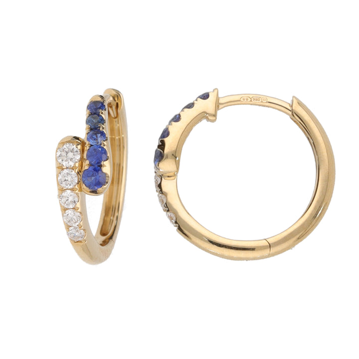 Sapphire and Diamond 18ct Yellow Gold Crossover Hoop Earrings