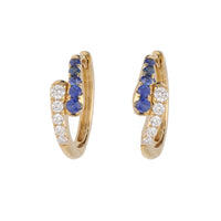 Sapphire and Diamond 18ct Yellow Gold Crossover Hoop Earrings - Michael Jones Jeweller