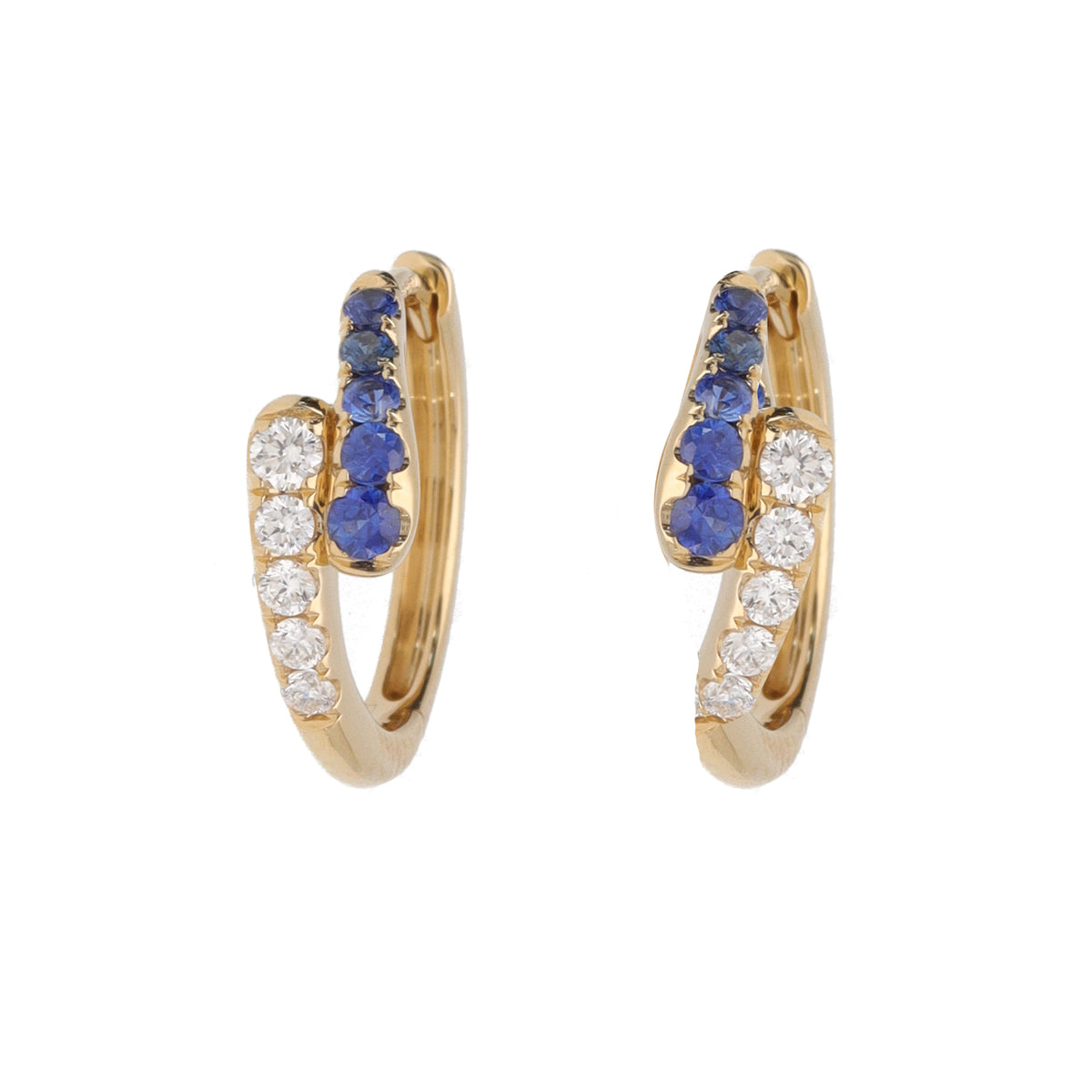 Sapphire and Diamond 18ct Yellow Gold Crossover Hoop Earrings - Michael Jones Jeweller