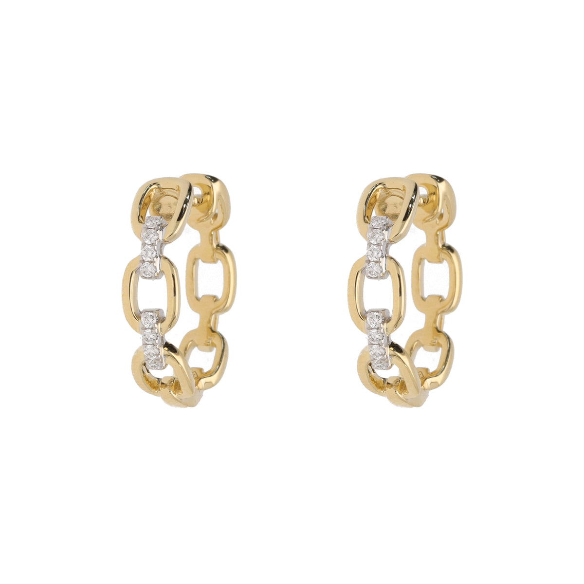 Diamond Linked 18ct Yellow and White Gold Diamond Hoop Earrings - Michael Jones Jeweller