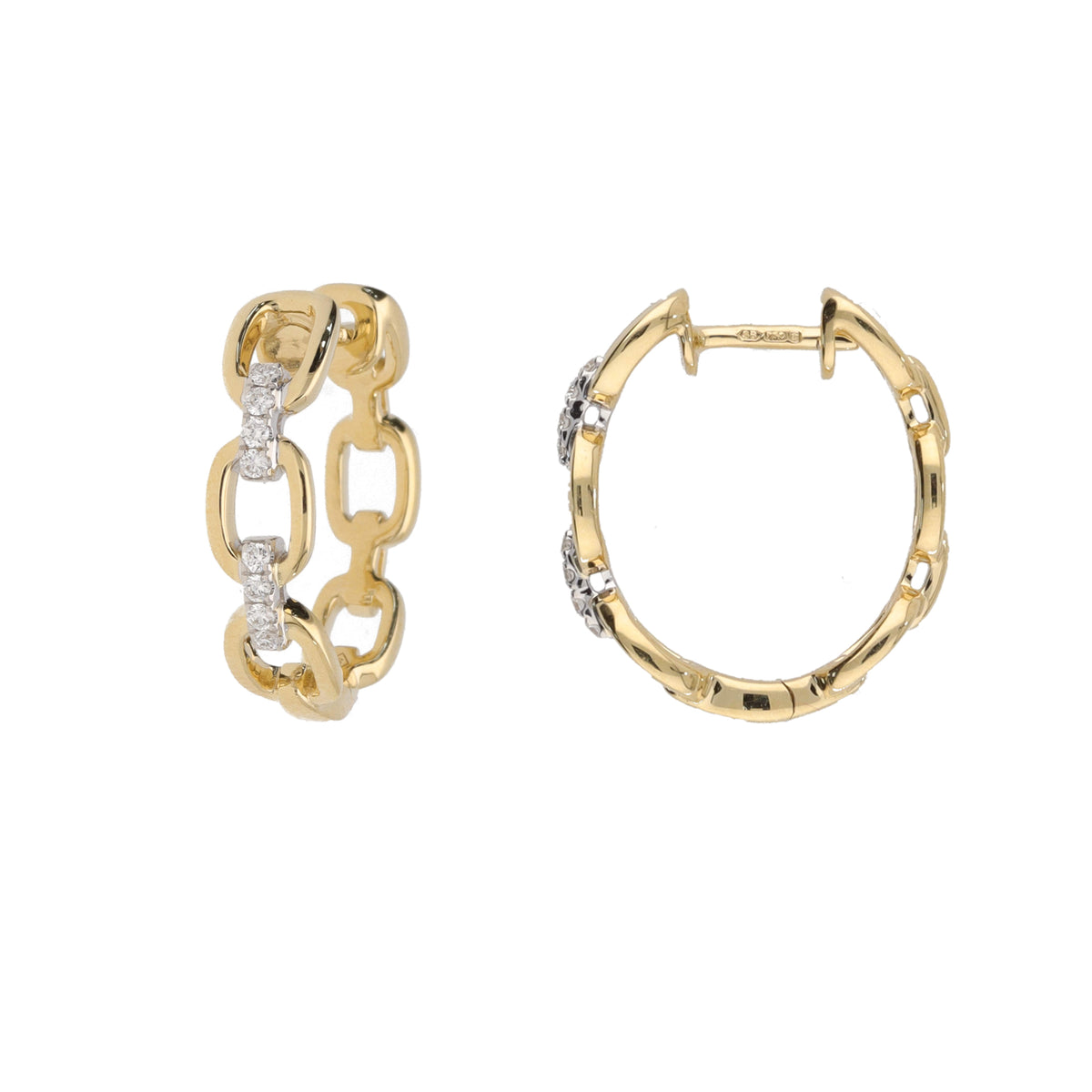 Diamond Linked 18ct Yellow and White Gold Diamond Hoop Earrings - Michael Jones Jeweller
