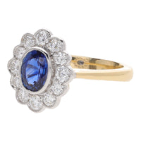 Sapphire and Diamond 18ct Yellow Gold Oval Cluster Ring