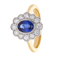Sapphire and Diamond 18ct Yellow Gold Oval Cluster Ring