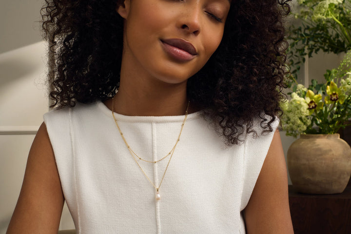 Clogau Nature's Wonder 9ct Solid Gold Beachcomber Layered Necklace with Pearl GBCH828