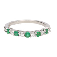 Emerald and Diamond 18ct White Gold Half Eternity Ring (M)