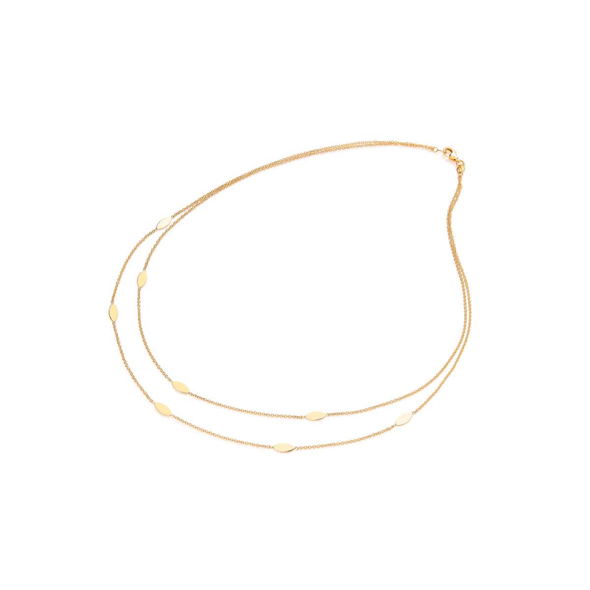 Closed Marquise 9ct Yellow Gold Double Chain Station Necklet - Michael Jones Jeweller