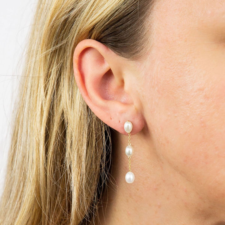 Freshwater Pearl 9ct Yellow Gold Tier Drop Earrings - Michael Jones Jeweller