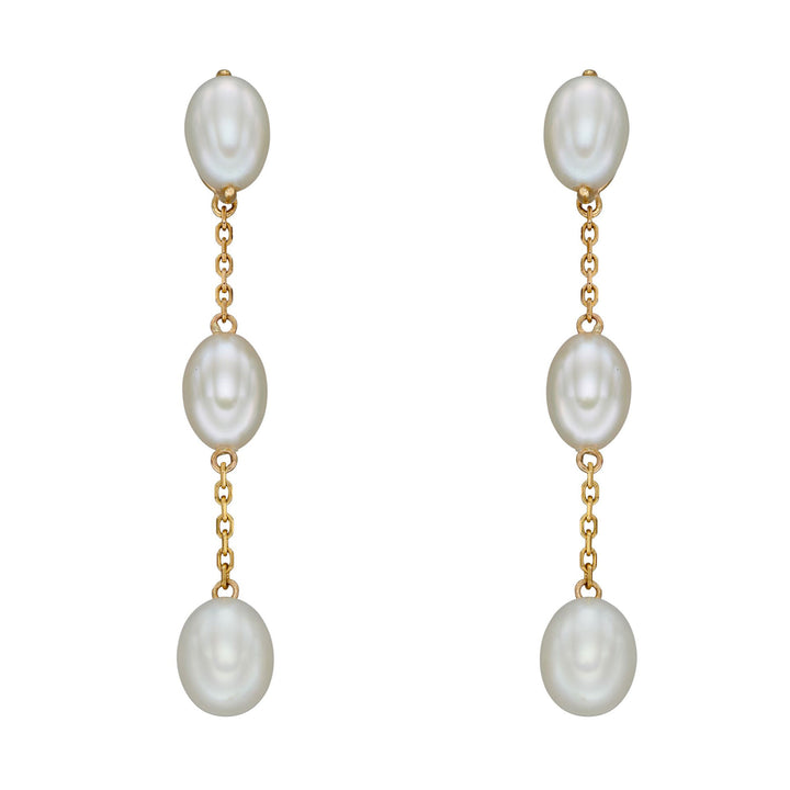 Freshwater Pearl 9ct Yellow Gold Tier Drop Earrings - Michael Jones Jeweller