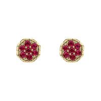 Seven Stone Ruby 9ct Yellow Gold Cluster Stud Earrings