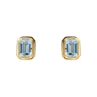 Elongated Octagon Aquamarine 9ct Yellow Gold Stud Earrings - Michael Jones Jeweller