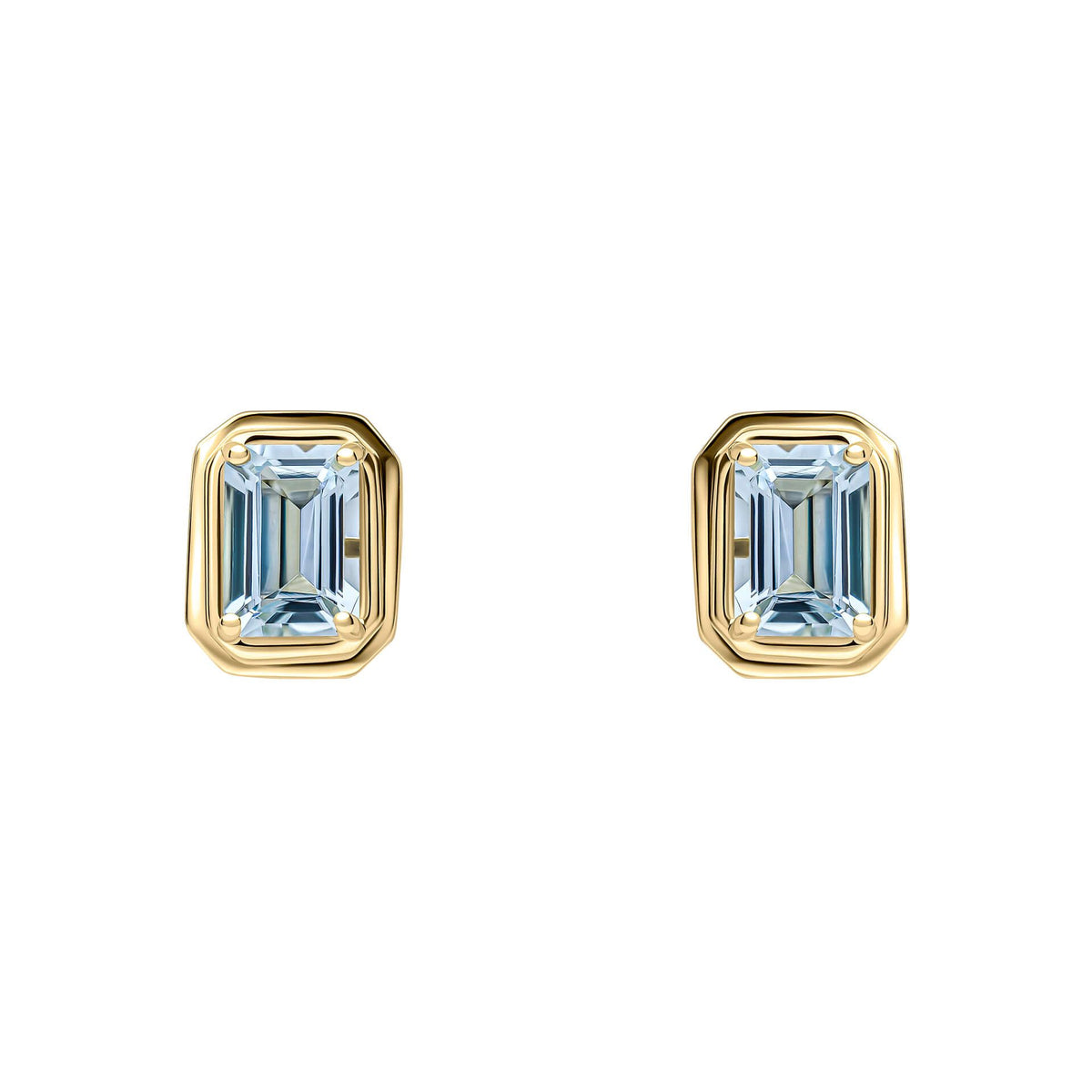 Elongated Octagon Aquamarine 9ct Yellow Gold Stud Earrings - Michael Jones Jeweller