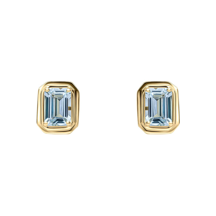 Elongated Octagon Aquamarine 9ct Yellow Gold Stud Earrings