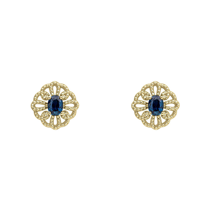 Ornate Sapphire 9ct Yellow Gold Stud Earrings