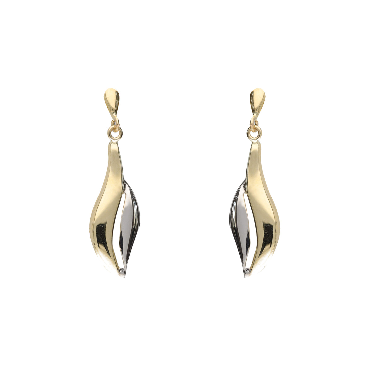 Slpit Leaf 9ct Yellow and White Gold Drop Earrings - Michael Jones Jeweller