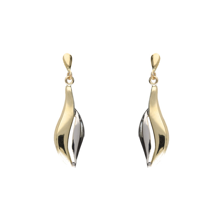 Slpit Leaf 9ct Yellow and White Gold Drop Earrings
